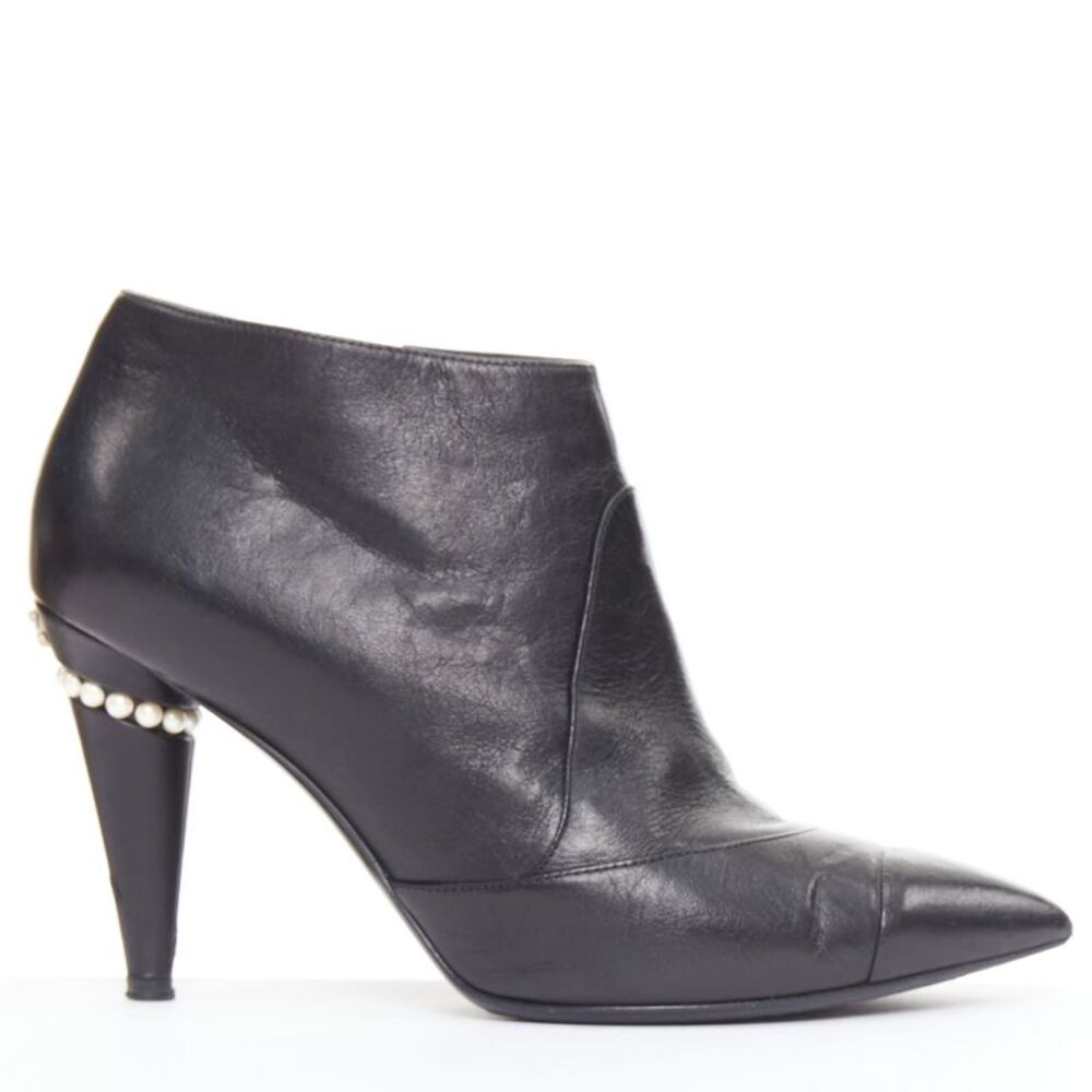 Chanel Leather Cone Heel Ankle Boots